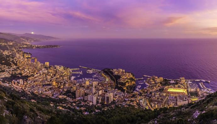 Panoramic photo of Monte Carlo at sunset showing all the city's highlights | Transport Monaco | Seacon Logistics