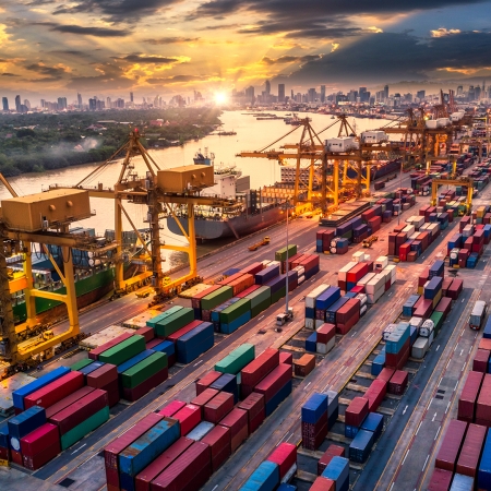 Colored containers on site with sunset | Seacon Logistics